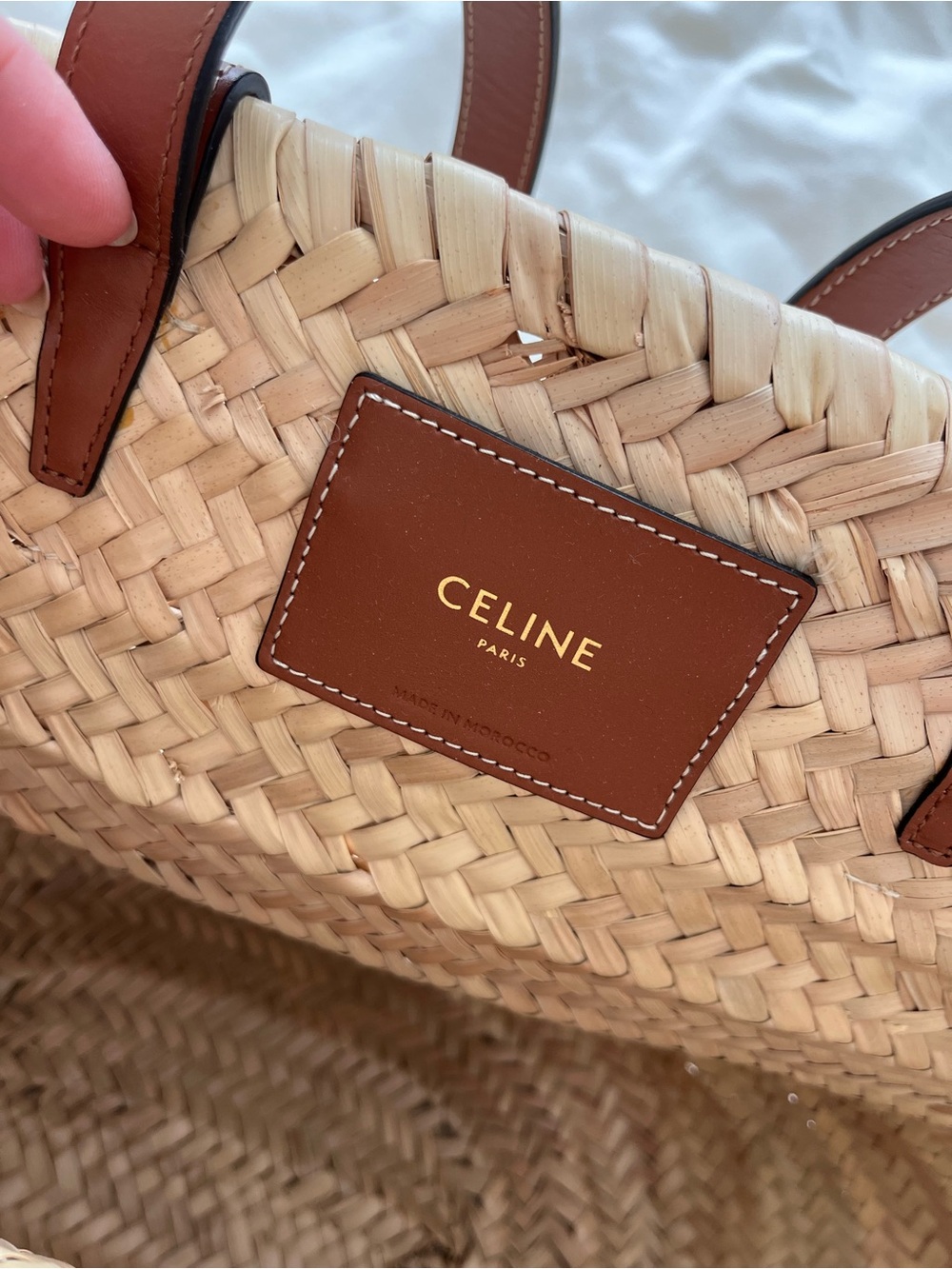 Celine Medium Classic Panier in Palm Leaves and Calfskin - Picture 4 of 12